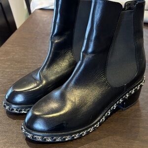 CHANEL Black Ankle Boots with Chain Detail in 36